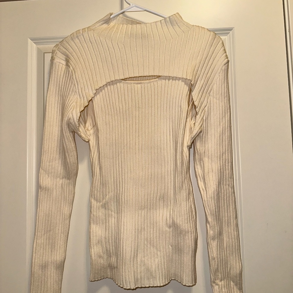 Cream Ribbed Turtleneck Two-Piece Sweater